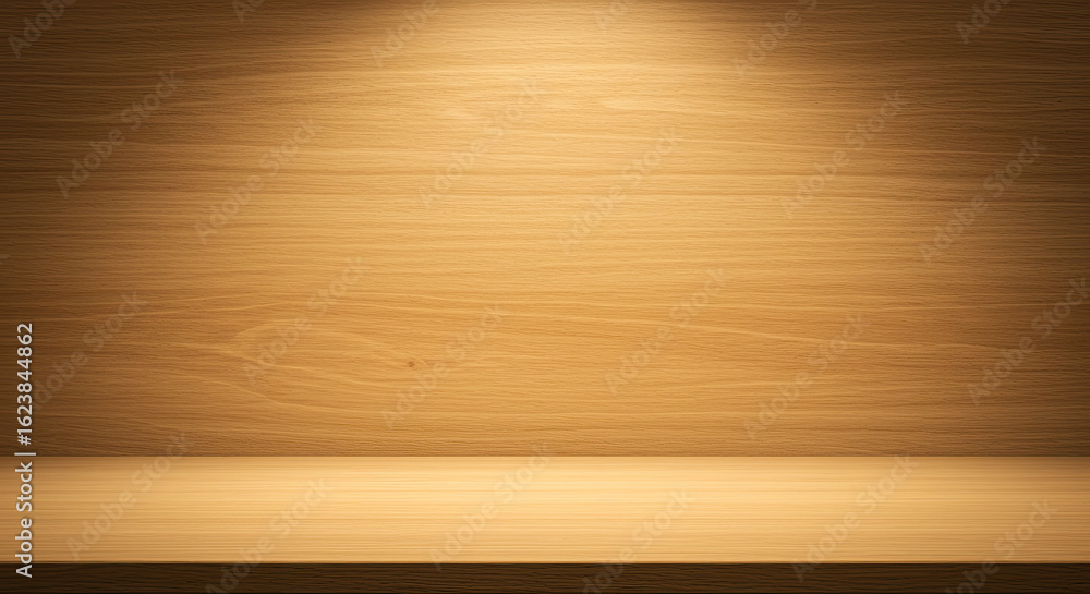 Naklejka premium Light Wood Grain Shelf Display Background.