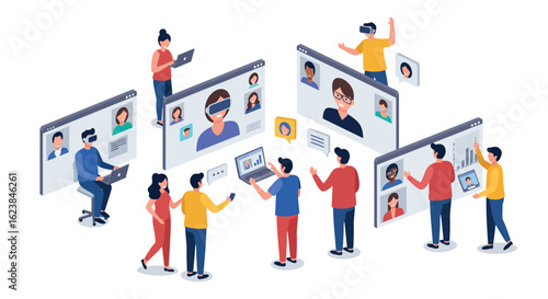 Isometric online meeting with diverse virtual avatars and interactive presentation