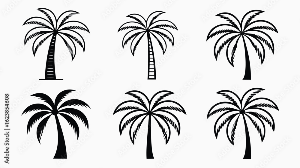 Fototapeta premium Collection of stylized palm trees set in various artistic styles