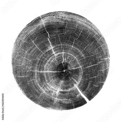 Circle design from a tree with a lunar style in black and white. Tree wood texture in grayscale or grays.