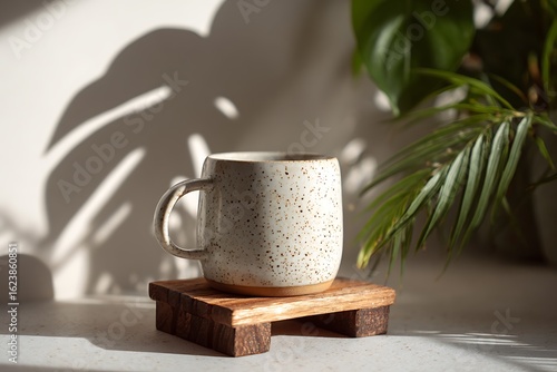 Wallpaper Mural Organic Ceramic Cup with Shadow Play from Plant  
 Torontodigital.ca