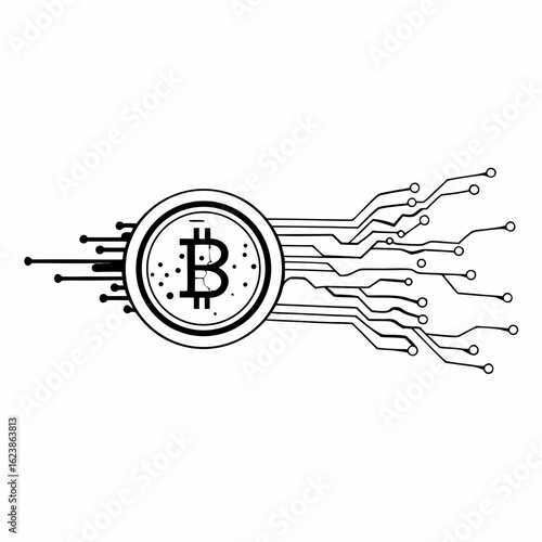Bitcoin Circuit Network - Cryptocurrency and Digital Blockchain Vector Icon