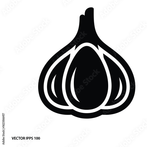Silhouette black vector garlic bulb icon isolated on white background