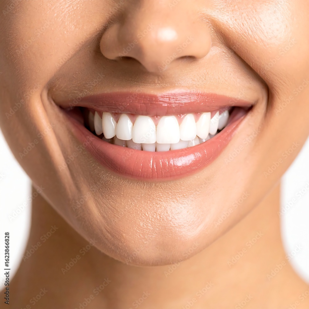 Obraz premium Close-up of a woman's smiling mouth and teeth