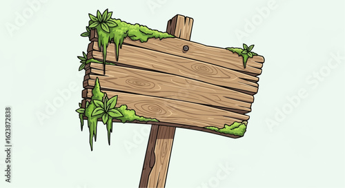rustic wooden guide board sign board with moss plants, blank weathered signpost, cutout png.hardwood, billboard, board, cut-out, texture, background, clip, direction, guide, panel, post, signpost,