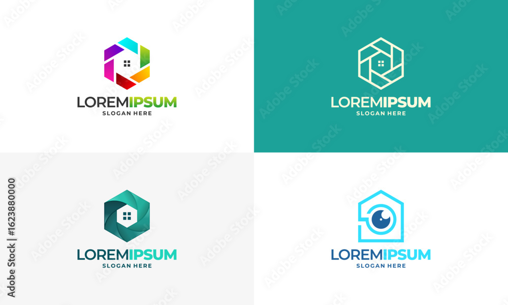 Naklejka premium Set of CCTV Home Concept vector logo template., Secure Camera CCTV Logo Template Design Vector
