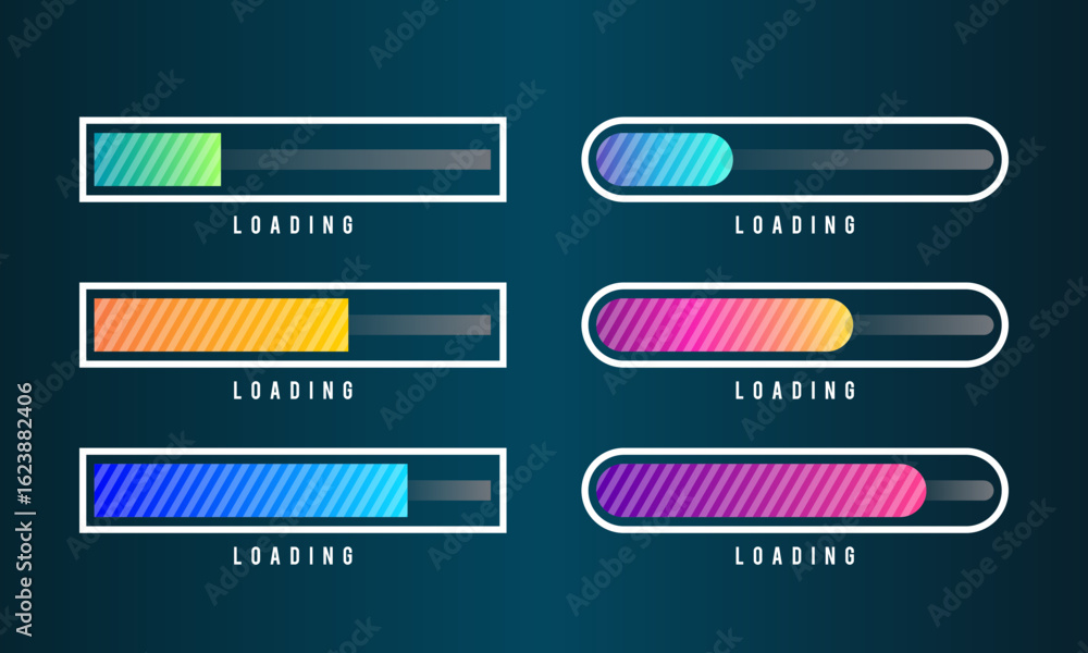 Fototapeta premium set of Loading bar vector illustration. Progress visualization. Loading status collection. Web design elements, Loading Infographic vector template