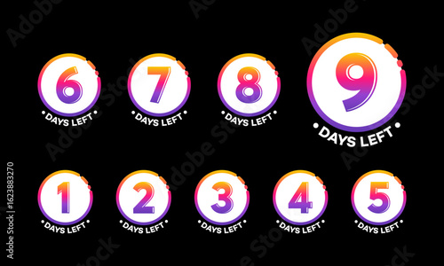 Set of Modern Flat Designs Countdown left days banner, number of days left badge for promotion, countdown sales vector illustration