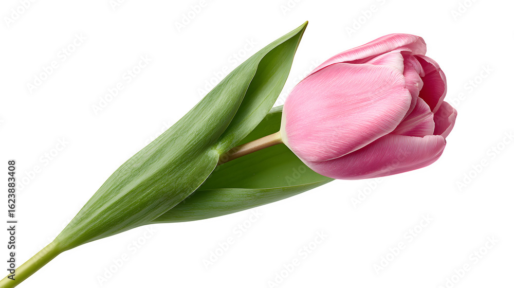 Fototapeta premium pink tulip with green stem isolated on white