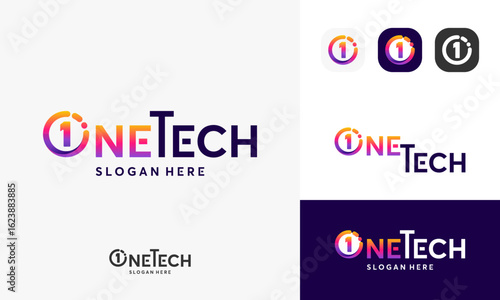 One Tech logo, Pixel technology logo designs concept vector, Network Internet logo symbol, Digital Wire logo