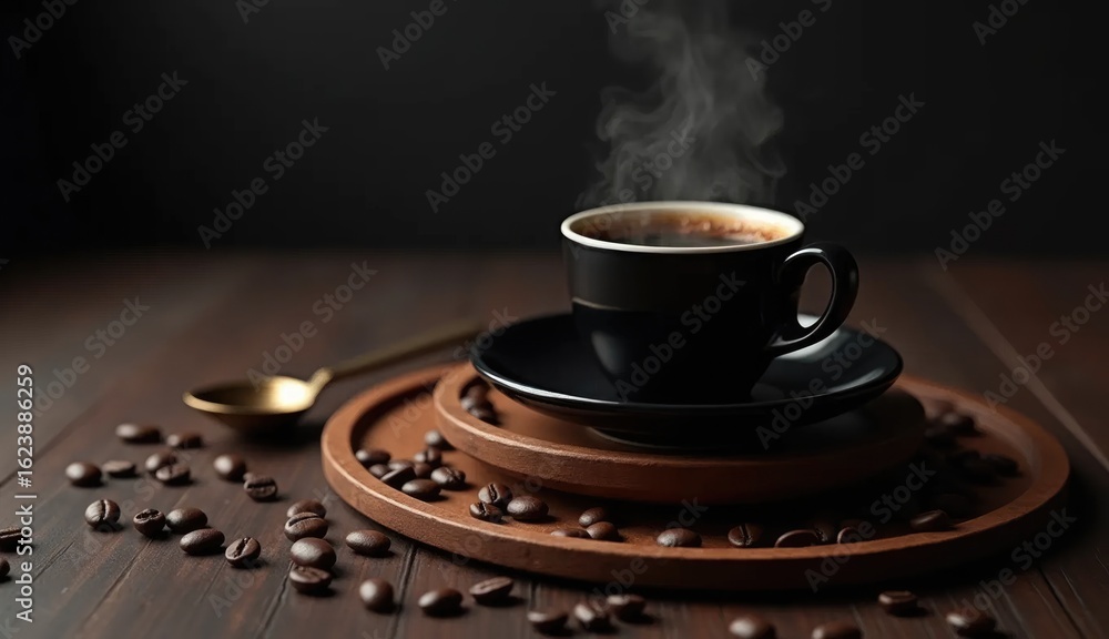 Obraz premium Moody dark coffee still life with espresso and beans