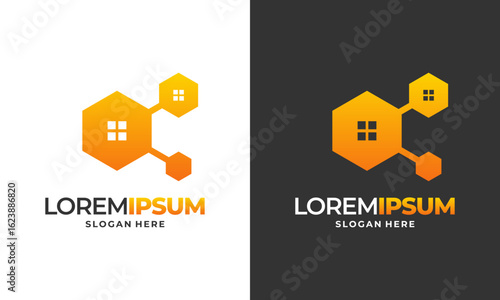 Bee house logo designs concept vector, Honey House Farm logo template vector illustration