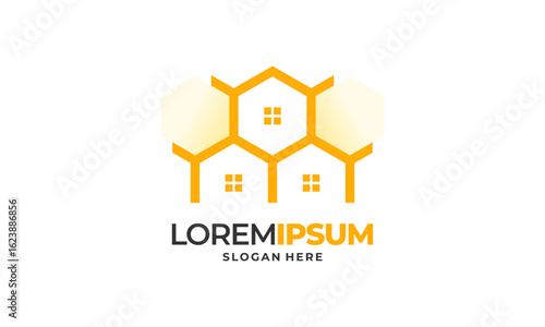 Bee house logo designs concept vector, Honey House Farm logo template vector illustration