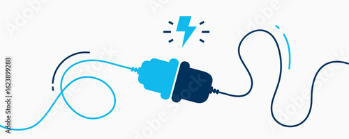 Electric socket with a plug. Connection and disconnection concept. Concept of 404 error connection. Electric plug and outlet socket unplugged. Wire, cable of energy disconnect