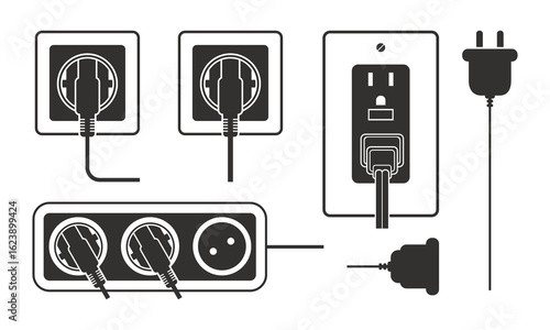 set of Variation  electric socket silhouette illustration