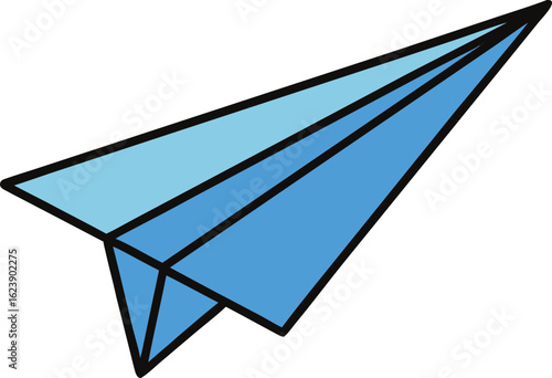 Blue paper airplane flying isolated on transparent background