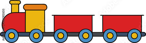 Colorful toy train with red cars and yellow engine isolated on transparent background