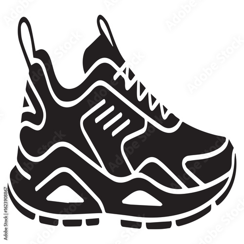 Modern black and white sneaker illustration, perfect for sport, running, fitness, and casual fashion designs isolated on white background, vector graphic for athletic footwear