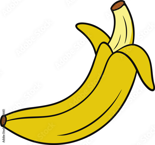 Yellow banana peeled open isolated on transparent background