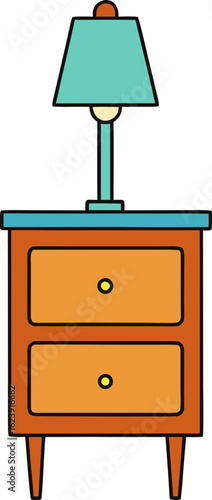 Cartoon bedside table with a lamp isolated on transparent background