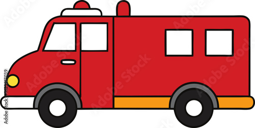 Cartoon red fire truck vehicle isolated on transparent background
