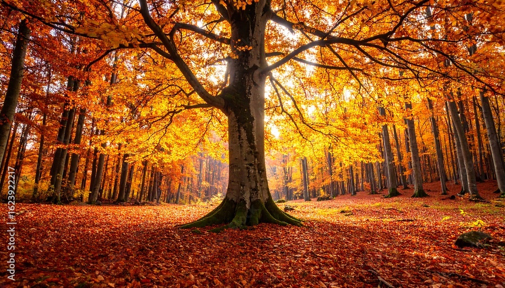 Fototapeta premium Autumn forest scene with vibrant fall colors