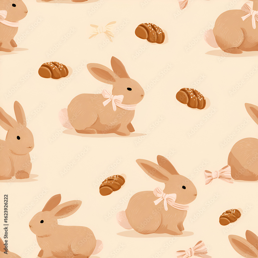 Obraz premium Cute bunnies and sweet rolls in a soft and charming Easter or spring themed background design.