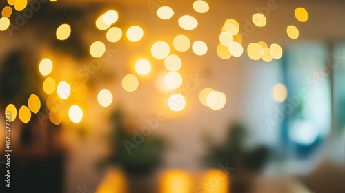 Blurred indoor scene with warm lights