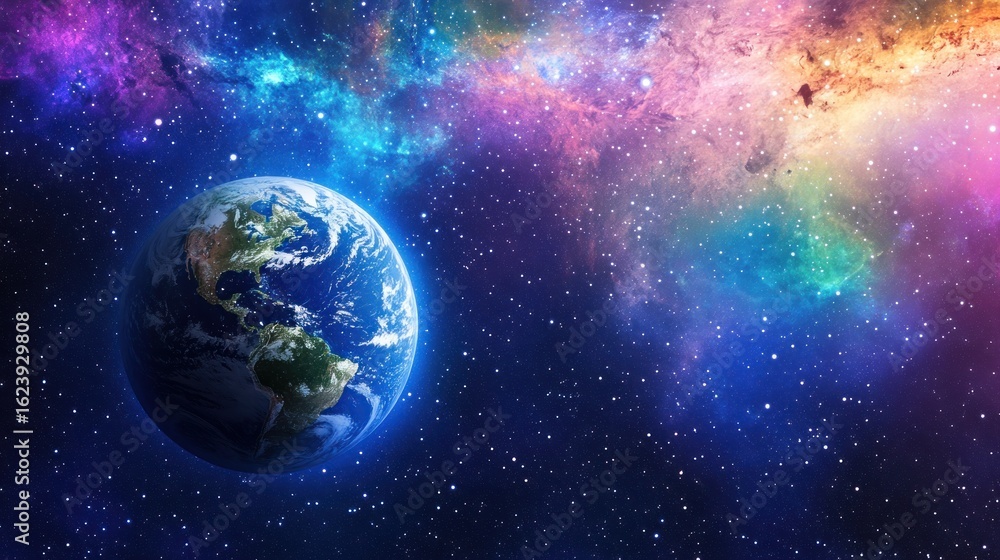 Naklejka premium Earth in vibrant cosmic nebula (1)