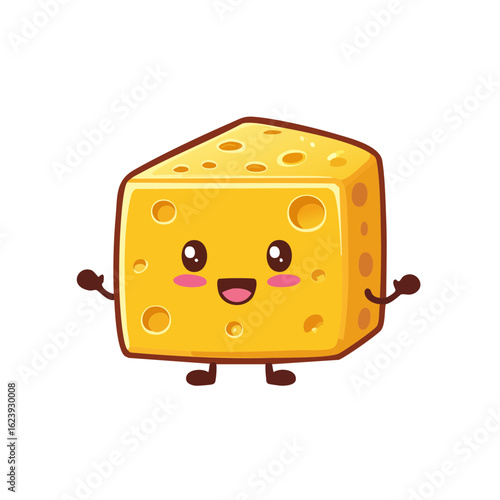 Cute Cartoon Cheese Character Isolated on a Transparent Background