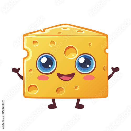 Cute Cartoon Cheese Character Isolated on a Transparent Background