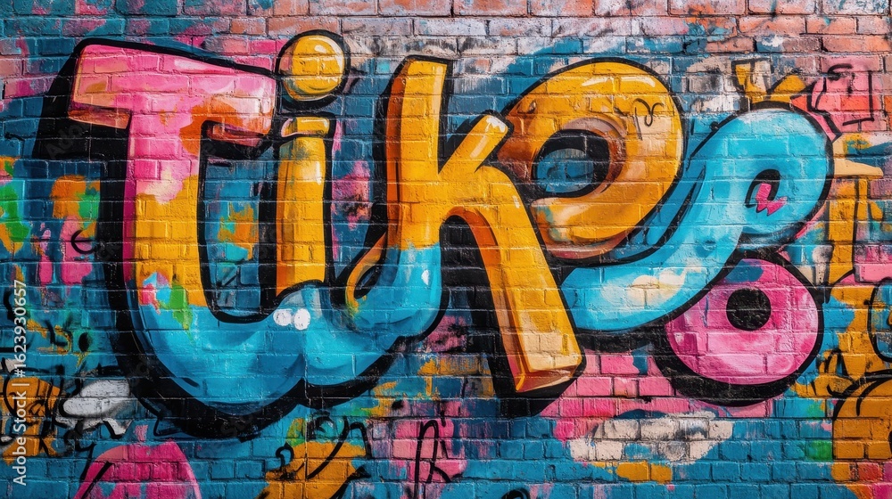 Obraz premium A lively street art interpretation of the TikTok logo, full of energy and color in a cozy setting