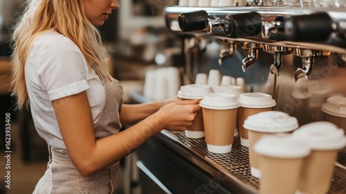 Woman barista serving coffee in a cafe