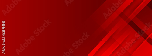 Modern and colorful abstract banner background in dynamic red with sleek geometric lines and transparent layers.