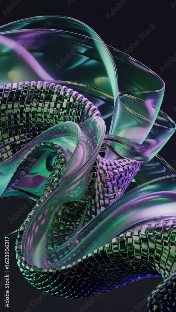 Obraz premium Artificial intelligence neural web with biomechanical texture, glowing cybernetic pathways