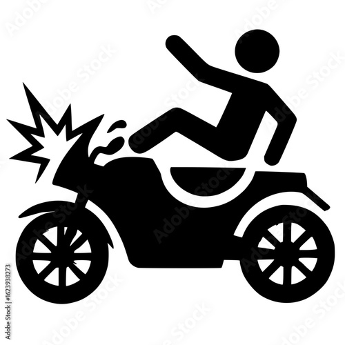 Motorcycle Accident Icon with Rider Falling Isolated
