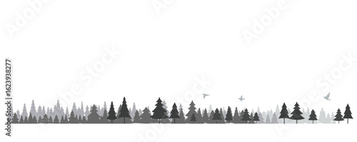 針葉樹のシルエットのイラスト　背景イラスト	