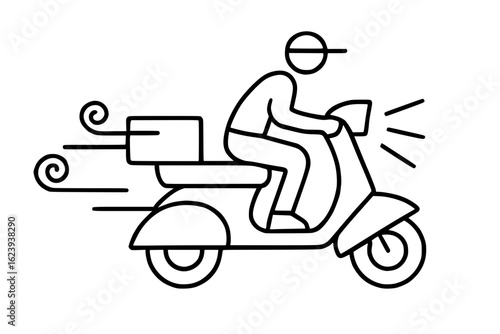 Minimalist Line Art Delivery Person on Scooter Icon
