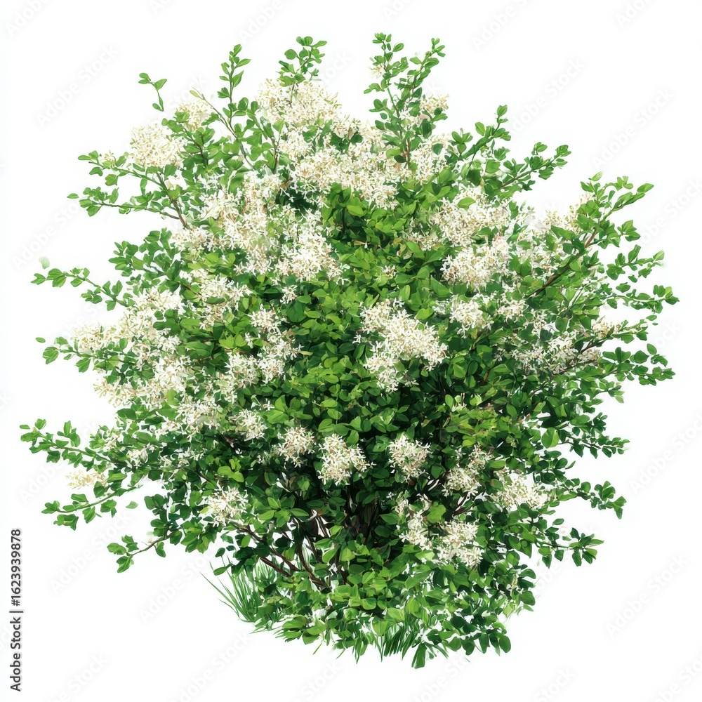 Fototapeta premium Blooming white flower bush isolated on white background