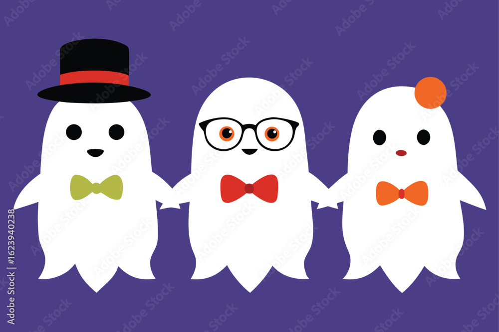 Obraz premium group-of-cartoon-ghosts-with-accessories---hats--g (1).eps