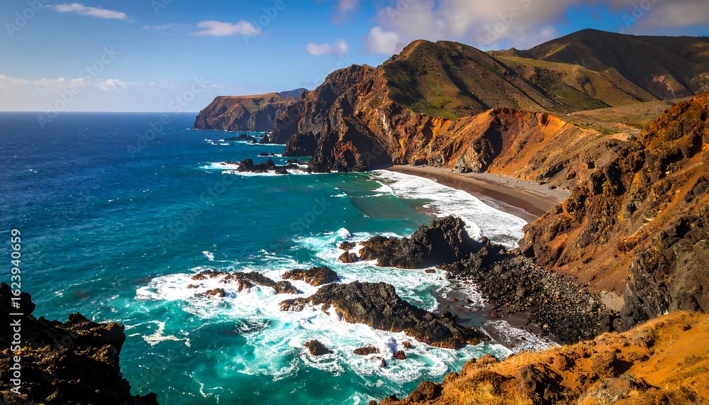 Fototapeta premium Coastal landscape with dramatic cliffs and waves
