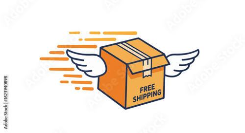 Promotion and sale free shipping delivery service concept fast package with wings online order ecommerce retail logistics vector