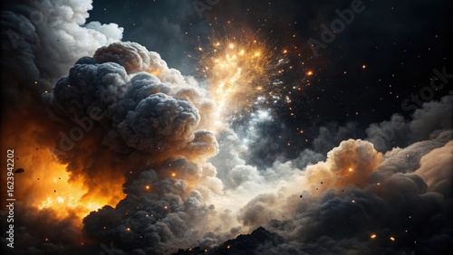 Dramatic cosmic explosion of light and smoke in the deepness of space