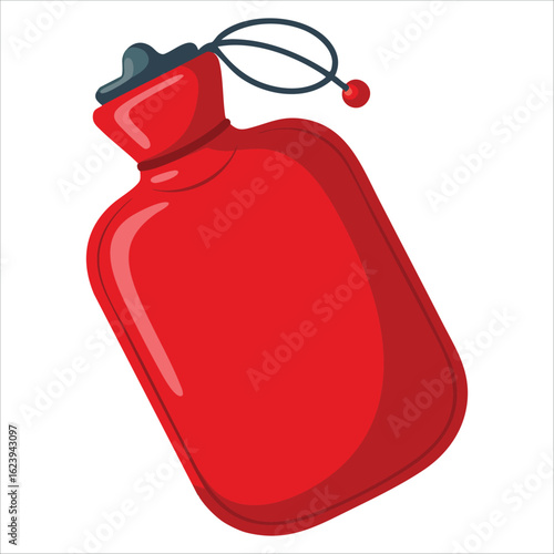 Flat vector of red warmer bottle icon, rubber hot water bag illustration ideal for pain relief, heat pad use and cold weather care designs
