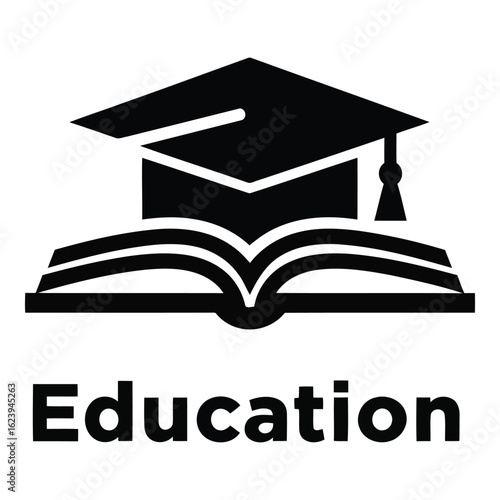 Art of education symbol with an open book and graduation cap, isolated on white background