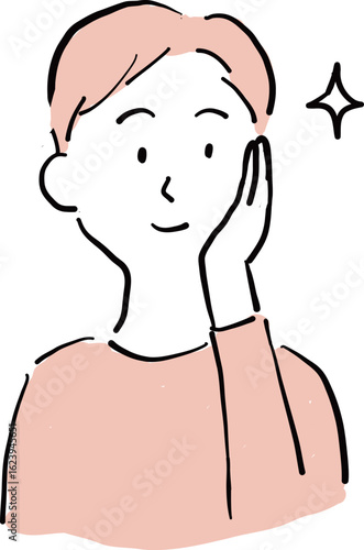 Man Checking His Smooth Skin with a Smile - Hand Drawn Vector