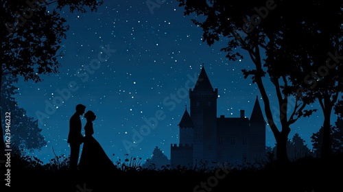 Wallpaper Mural Silhouettes of lovers, night castle Torontodigital.ca