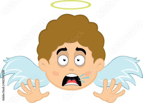 vector illustration face angel character cartoon, with an angry expression, talking and screaming