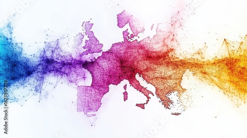 A modern France map outline with cities marked in bright colors on a white background