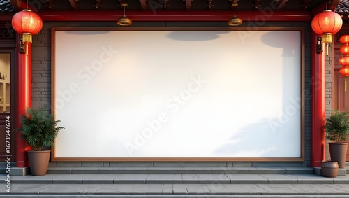 Commercial Display Mockup: Blank Whiteboard in Chinese Shop